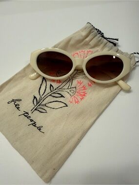 Free People Ivory Oval Cat-Eye Sunglasses with Brown Lenses